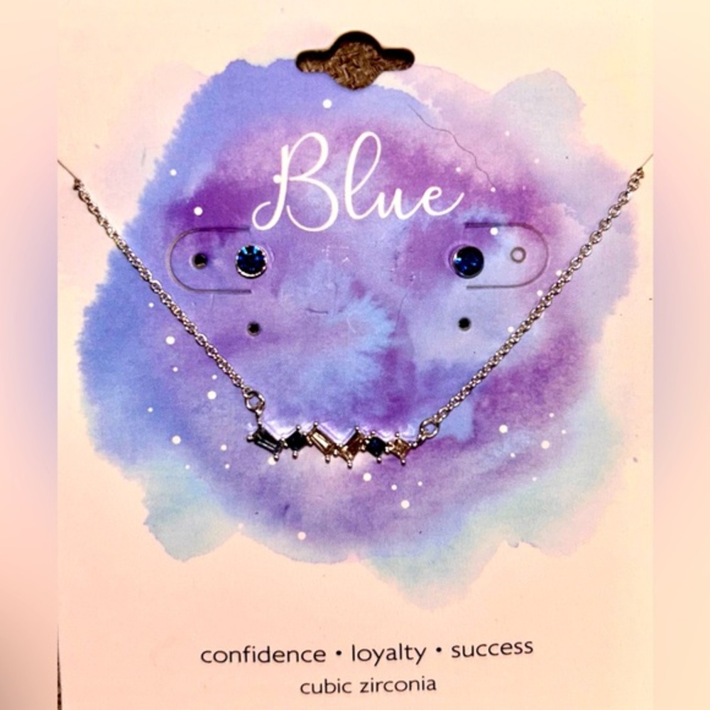 NWT zirconia Earring/ Necklace Blue confidence-loyalty-success